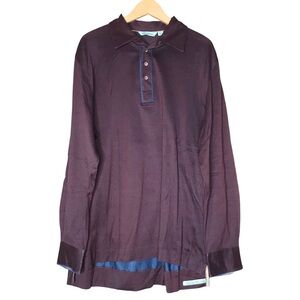 XXL Robert Graham Long Sleeve Polo Shirt 100% Cotton Purple Blue Men's 2XL